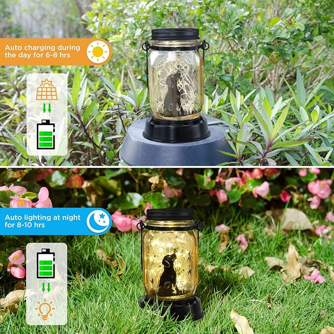 Styleonme Decor Mobile Outdoor Solar Lanterns, Solar Lights Waterproof Dog Lights with Butterfly, Gifts for Women Men Dog Lovers Gifts Hanging Dog Lanterns with Stake for Yard Lawn Garden Decor