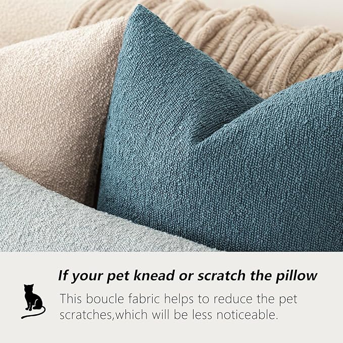 Foindtower Pack of 2 Textured Boucle Throw Pillow Covers Accent Solid Decorative Pillow Cases Cozy Woven Couch Cushion Case for Sofa Bedroom Living Room Home Decor 20x20 Inch Misty Blue