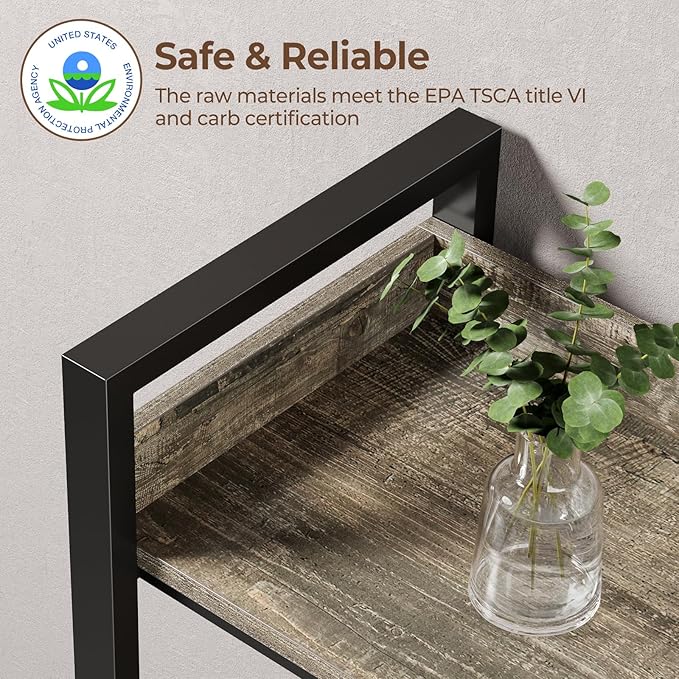 Rolanstar Bookshelf 5 Tiers, Triple Bookcase with Open Display Shelves, Industrial Wide Bookshelf with Metal Frame for Living Room, Office, Grey