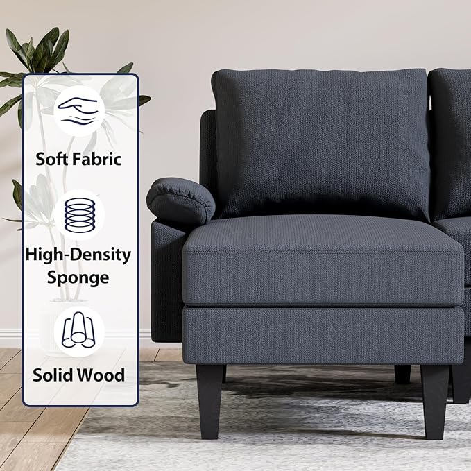 FONTOI U Shaped Sectional Couch, Convertible Modular Sectional Sofa with Chaise & Ottomans, Modern 6 Seat U Shaped Couches for Living Room Apartment, Blue