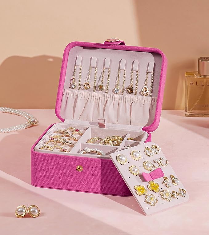 Homde Jewelry Box Small for Women: Ring Earring Organizer Storage for Dresser - Necklace Bracelets Holder with Multi Compartments(Pink)