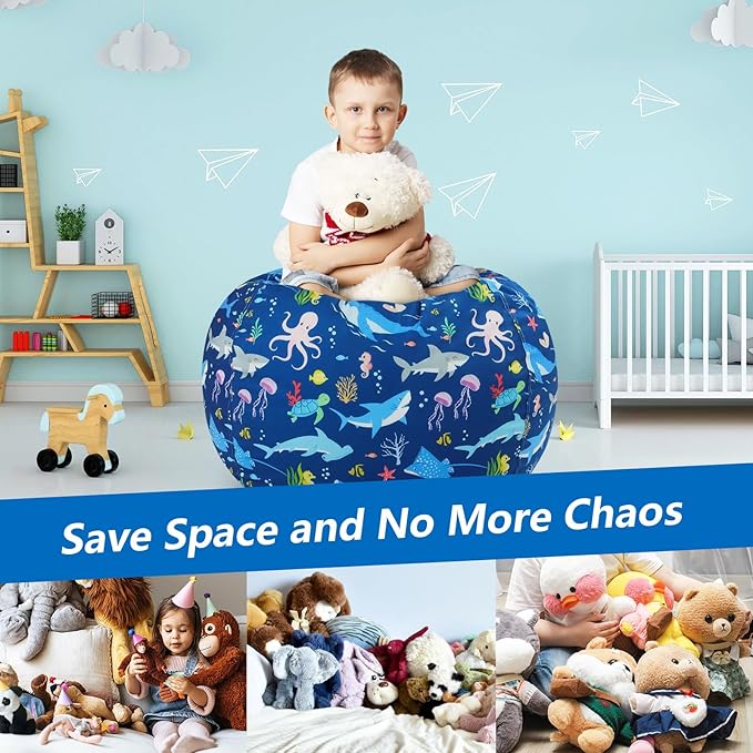 Bean Bag Chair for Kids Stuffed Animal Storage Beanbag Chairs,Toddler Toy Storage Organizer for Girls and Boys,Large 32'' Cover Only（No Filling)