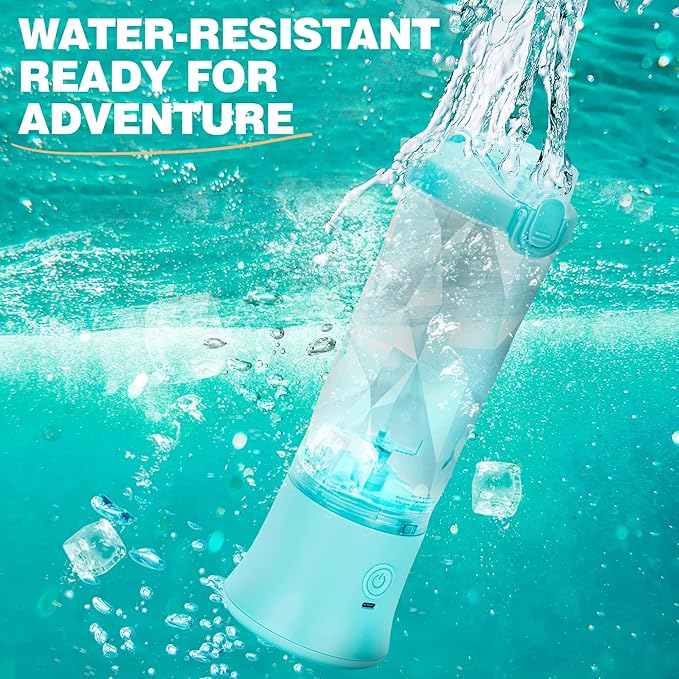 Mint Blue Portable Blender - 270W USB Rechargeable, Waterproof, 20 oz BPA Free Cup & Travel Lid for Shakes & Smoothies