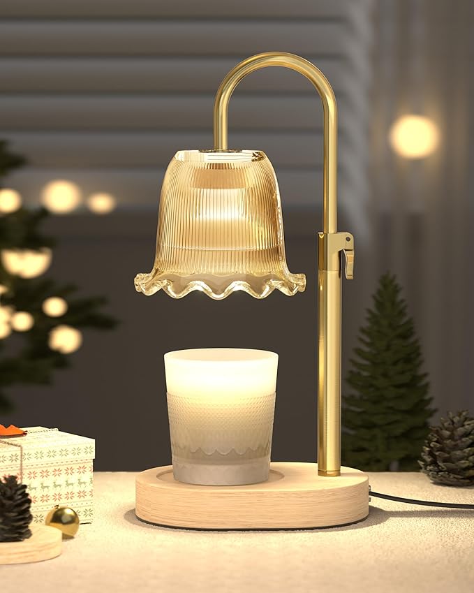 Candle Warmer Lamp with Timer, Vintage Flower Candle Lamp with 2 Bulbs, Electric Adjustable Height Candle Warmer,Birthday Gifts for Women, Wax Melt Warmer for Mom House Warming Gifts