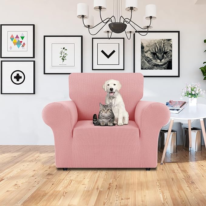 LURKA Stretch Chair Sofa Slipcovers 1 Piece Couch Covers for Sofa Furniture Protector Full Sofa Covers with Elastic Bottom for Kids and Dog (Small, Pink)