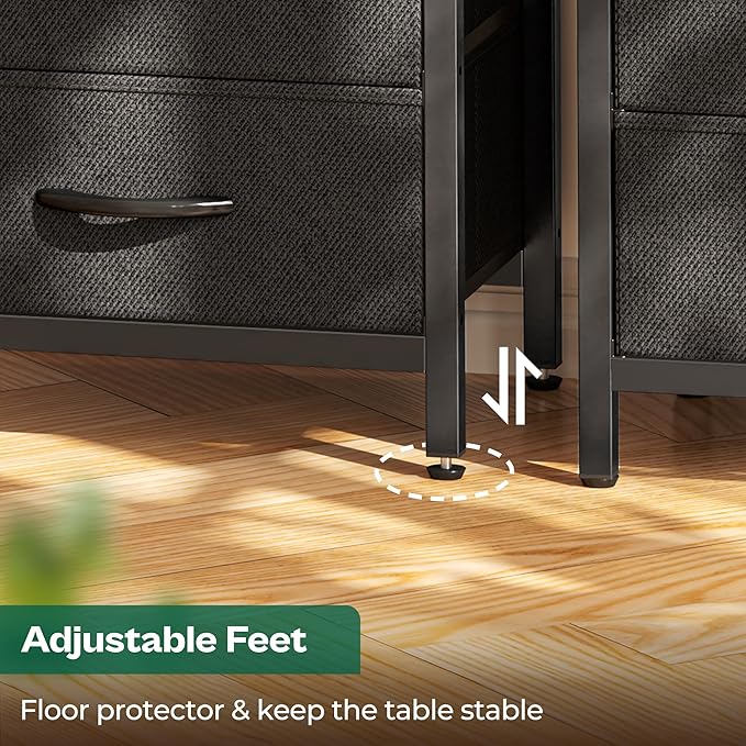 Huuger Nightstand with Charging Station, Side Table with Fabric Drawers, End Table with Open Shelf, Bedside Table with USB Ports and Outlets, Night Stand for Bedroom, Black