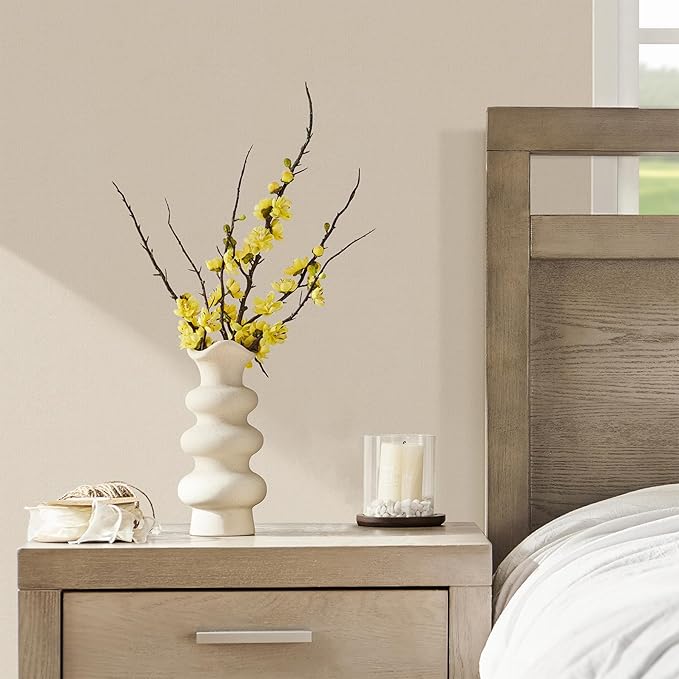 Modern Decorative White Ceramic Vases for Home Decor 8.3 Inch, Minimalist Boho Flower Aesthetic Cream Vase for Pampas Grass