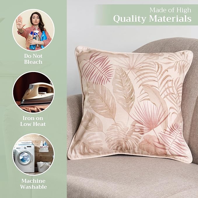 Maison d' Hermine Decorative Pillow Covers 18 x 18 Inch Square 100% Cotton Throw Pillow Covers with Invisible Zipper Cushion Case for Living Room Couch, Chair, Sofas, Bedroom, Home (Creole - Beige)