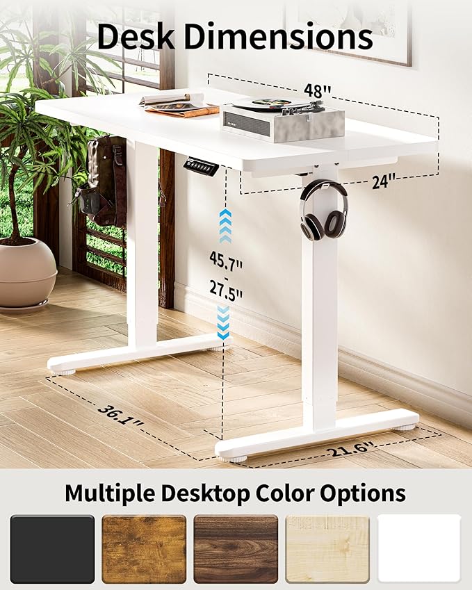 BIZUM Standing Desk Electric Adjustable Computer Desk-Stand up Desk Office Gaming Home Office Memory Desks 48x24 inches White