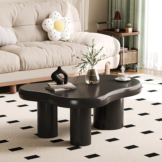 Coffee Table- Cloud Coffee Table, 38'' Wood Round Edge Tables with Unique Irregular Curves, Cute Center Tables for Living Room Apartment, Easy Assemble& Clean