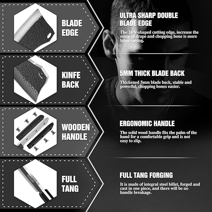 ENOKING 7.1″ Butcher Knife & Chef’s Knives – Hand Forged High Carbon Stainless Steel, Full Tang for Kitchen & Outdoor Meat Cutting