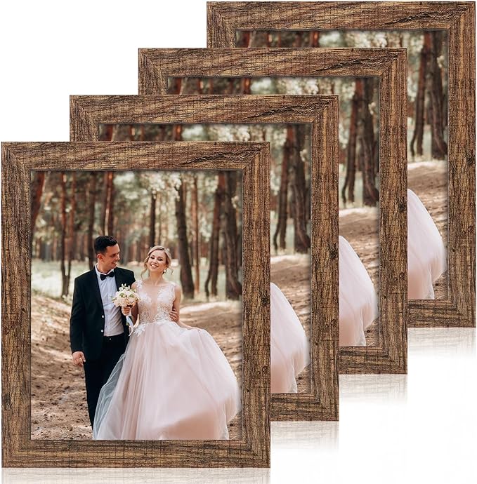 8.5x11 Picture Frame Set of 4, High Definition Real Glass Rustic Frame, Photo Frames 8.5 by 11 Diploma Document for Wall Hanging and Tabletop Display