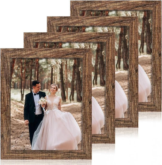 8.5x11 Picture Frame Set of 4, High Definition Real Glass Rustic Frame, Photo Frames 8.5 by 11 Diploma Document for Wall Hanging and Tabletop Display