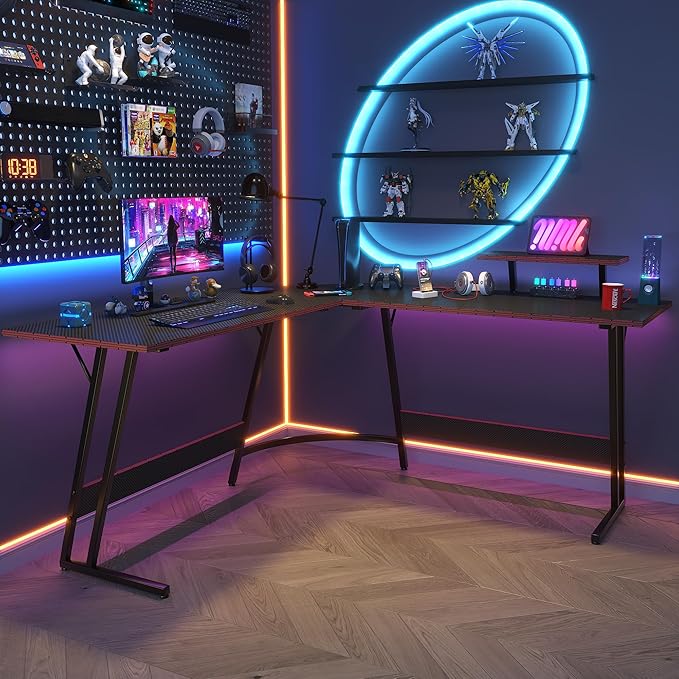 Homall L Shaped Gaming Desk Computer Corner Desk PC Gaming Desk Table with Large Monitor Riser Stand for Home Office Sturdy Writing Workstation (Black, 66 Inch)