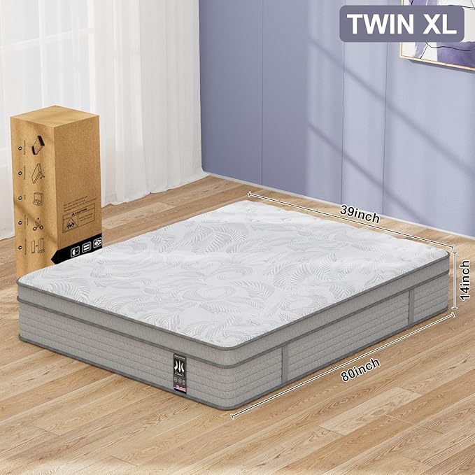 Twin XL Mattress 14 Inch,Memory Foam Mattress with Pocket Spring, Soft & Comfortable Medium Plush, Motion Isolation, Pressure Relief, CertiPUR-US Certified (80"*39"*14")