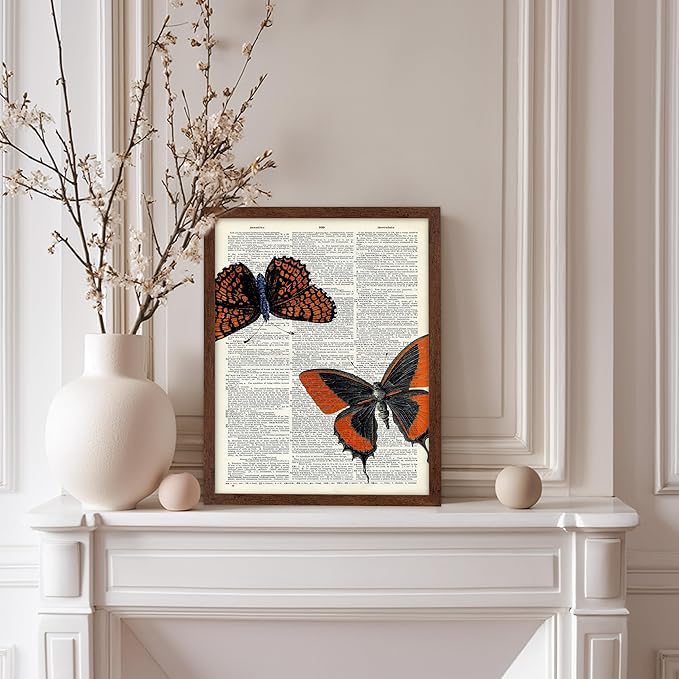 Poster Master Dictionary Art Poster - Butterflies Print - Moth Art - Butterfly Art - Insect Art - Gift for Men, Women & Animal Lover - Chic Decor for Living Room or Bedroom, 11x14 Brown Framed