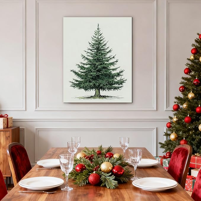 Framed Christmas Pictures Wall Decor,Vintage Pine Tree Prints,Winter Christmas Canvas Wall Art Decoration for Bedroom Bathroom Living Room Rustic Xmas Holiday Gifts (Christmas Tree 5, 16'' X 24'')