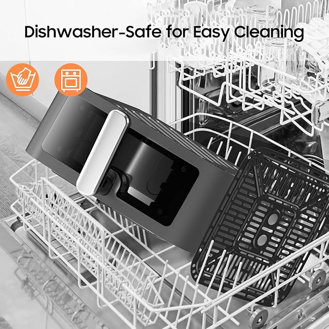 Iceagle Stainless Steel Air Fryer 9 Quart - Airfryer XXL with Large Viewing Window, Dual Heating Elements, 12-in-1 Function to Roast, Bake, Broil, Defrost, Reheat, Dishwasher-Safe Parts, 1700W, Siver