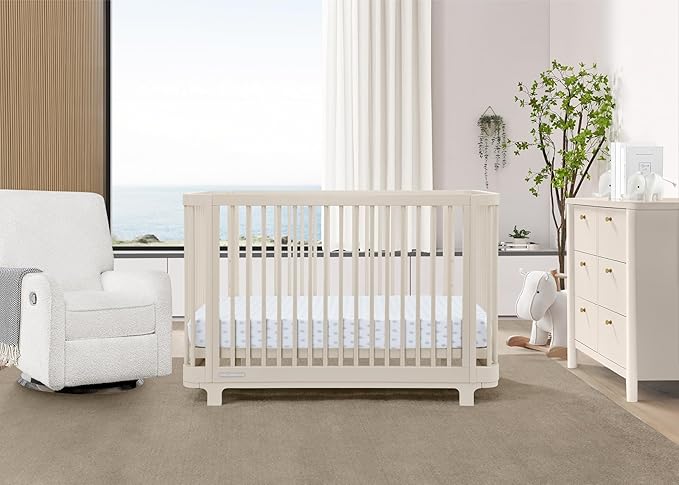 Delta Children Nest Crib and Dresser Nursery Furniture – 4-in-1 Convertible Crib | Brooks 6 Drawer Dresser | Soft Beige
