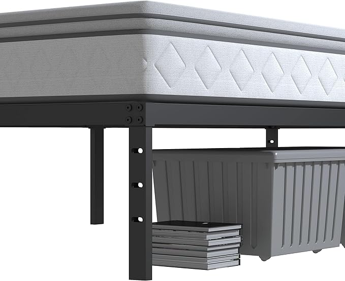 King Size Bed Frame No Box Spring Needed, 12 Inch Heavy Duty King Platform Bed Frame Support Up to 3000 lbs, Easy Assembly, Noise Free, Black