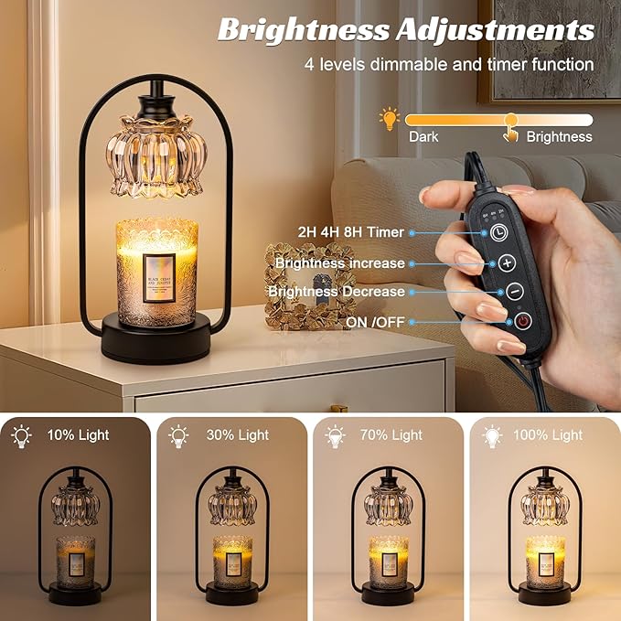 Candle Warmer Lamp, Electric Light with Timer Dimmer Clear Flower Shape Wax Melt Warmer for Birthday, Mothers Day, House Warming Gift (Includes 2 Bulbs)