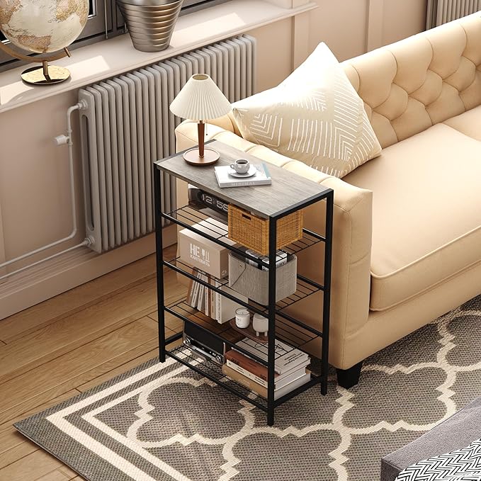 HOMEFORT 5 Tiers Shoe Rack Organizer,23" Shoe Storage Shelf for Closet, Shoe Rack for Entryway, Each Tier Fits 3 Pairs, Shoe Stand with Metal Shelves and MDF Top Board, Washed Gray