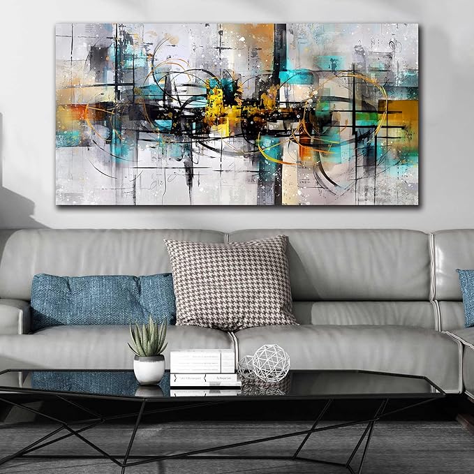 SIXTTART Modern Wall-Art for Living Room Large Size - Abstract Art Teen Wall Decor - Minimalist Art Ready to Hang Size 29" x 59"