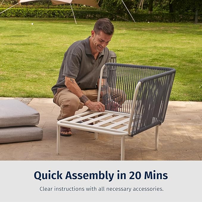 East Oak 5-Piece Outdoor Sectional Sofa, Modular Outdoor Furniture with Waterproof Thick Cushions, Modern Patio Sofa Deep Seating for Outdoor Garden Porch Blackyard, Misty Grey