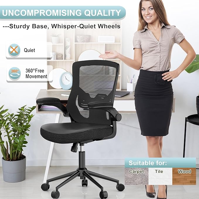 Office Chair, High Back Desk Chair Adjustable Height and Ergonomic Design Home Office Computer Chair Executive Lumbar Support Padded Flip-up Armrest Swivel Task Chair