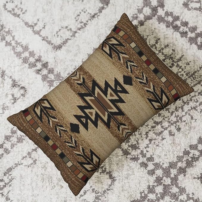 Boho Brown Carpet Throw Pillow Covers 12x20 Inch Set of 2, Rustic Tribal Decorative Throw Pillow Covers Antique Brown Linen Outdoor Cushion Cover for Sofa Couch Farmhouse Room Decor