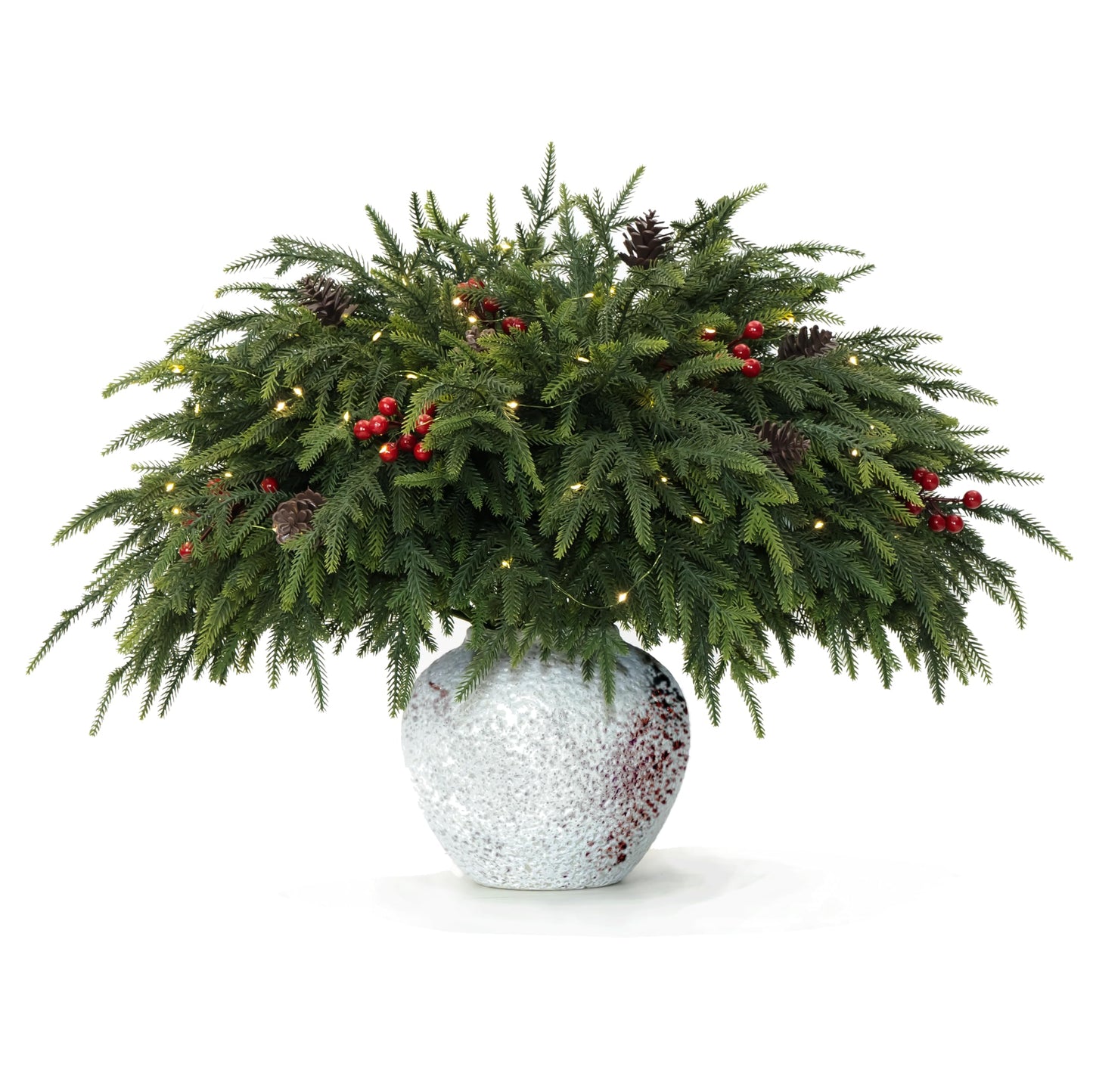 WHANLEY L&Q 20-Piece Set 23" Christmas Norfolk Pine Branches with Lights - Battery Operated Christmas Decorations - Warm Lights -Norfolk Pine Stems for Xmas DIY Crafts Garland Wreath- Christmas Decor