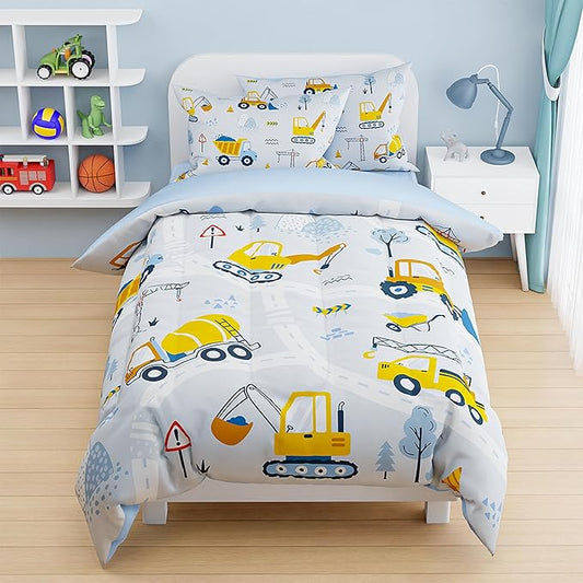 SANDJEST Construction Duvet Cover Sets Twin Size for Kids Boys, Include 1 Polyester Comforter Cover 68x86 Inches and 1 Pillowcase 20x26 Inches, Comforter Not Included, Gift for Christmas Birthday