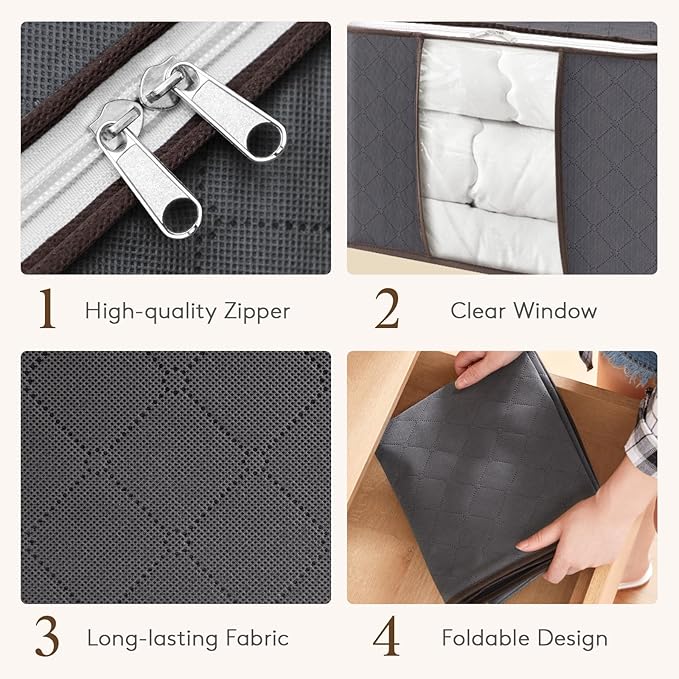 Lifewit 90L Large Storage Bags, 6 Pack Closet Organizers and Storage, Clothes Storage Bins with Lids, Foldable Storage Containers with Reinforced Handles for Clothing, Blanket, Bedding, Comforter Gray