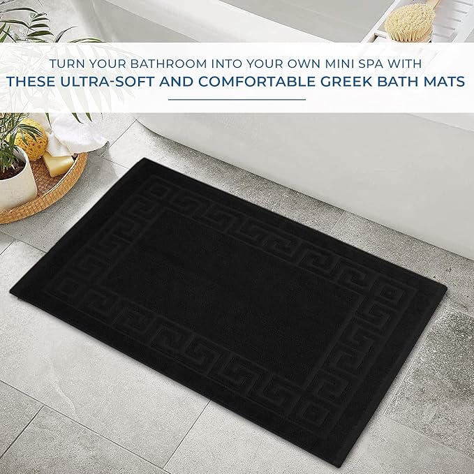 DAN RIVER Greek Bath Mat - Black, 100% Ring Spun Cotton, Pack of 2, 20x32 inches, 800 GSM, Non-Slip, Absorbent, Quick Drying, Machine Washable Bathroom Floor Mats for Shower, Kitchen & Bath