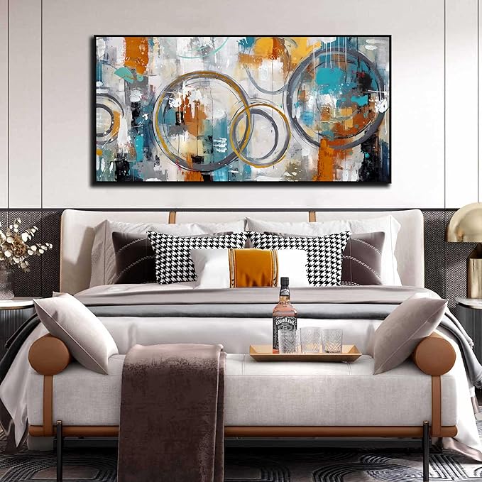 Abstract Wall Art For Living Room Large Size - Modern Wall Art For Bedroom - Black Framed Wall Art for Office Size 29" x 59"