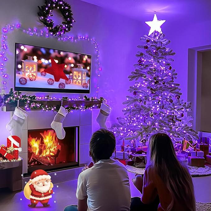 JMEXSUSS 163 FT 500 LED Purple Christmas Lights, 8 Modes String Light Indoor Outdoor Waterproof, Remote Control Purple Lights Plug-in for Roof Bedroom Party Christmas Tree Decorations