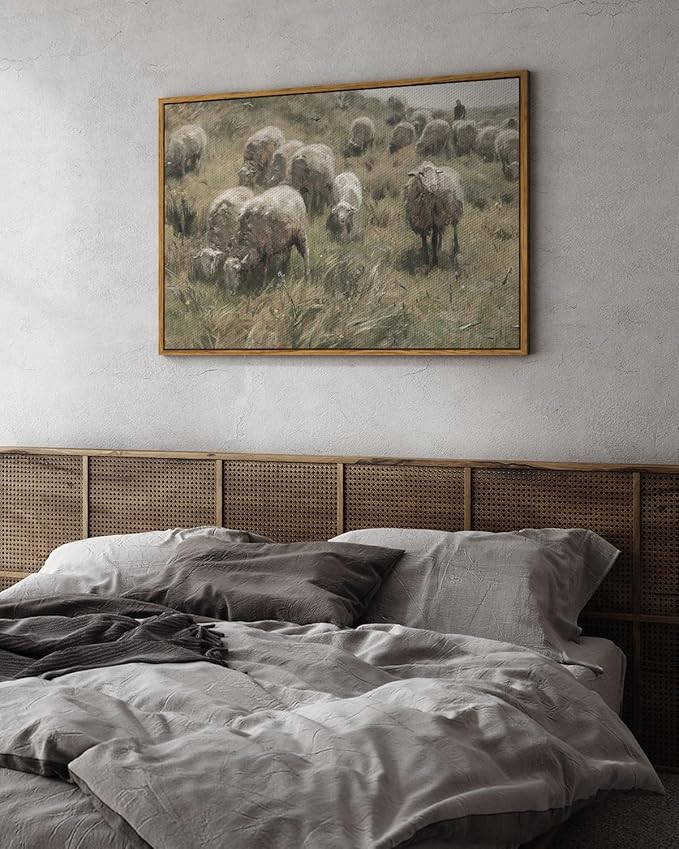 InSimSea Framed Canvas Wall Art Vintage Decor, Sheep on the Dunes Wall Pictures Farmhouse Wall Art, Large Hanging Wall Art Living Room Decor, Bathroom Bedroom Office Decor, 24"x36"