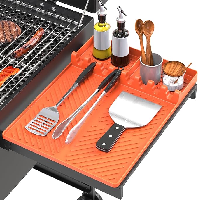 Silicone Grill Mat Compatible with Blackstone, Silicone Griddle Tools Mat with Drip Pad, Spatula Mat for Outdoor Grill Kitchen Counter (Orange)