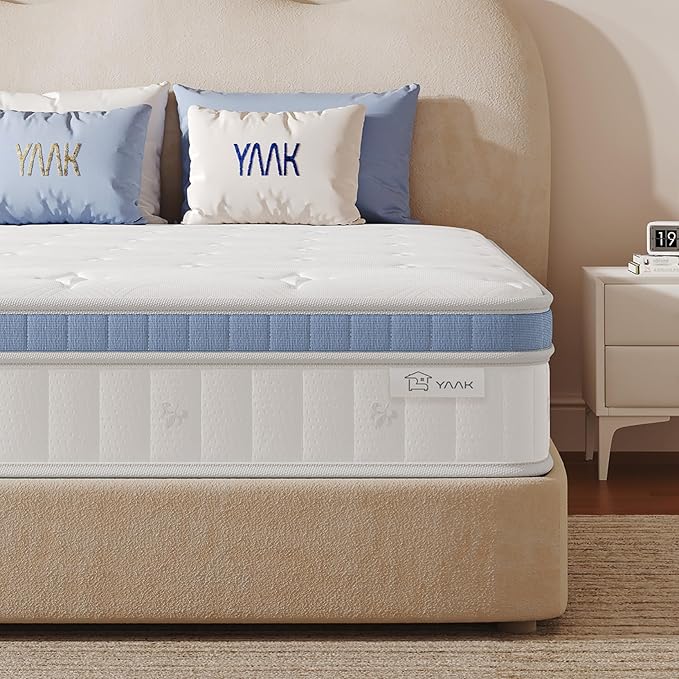Yaak Twin Mattress 12 Inch, Hybrid Mattress in a Box Twin Size, Individual Pocket Spring Single Bed with Breathable Memory Foam, Pressure Relief, Medium Firm for Teenages and Kids