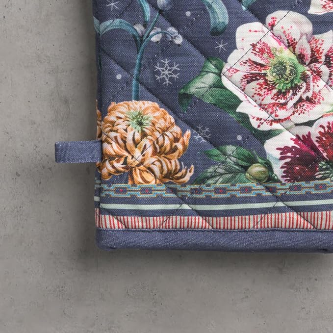 Maison d' Hermine 100% Cotton Oven Mitt & Pot Holder Set (7.5"x13" & 8"x8") Heat Resistant BBQ Cooking Gloves with Loop for Thanksgiving Christmas Decorations Handling Hot Pans (Christmas Joy)