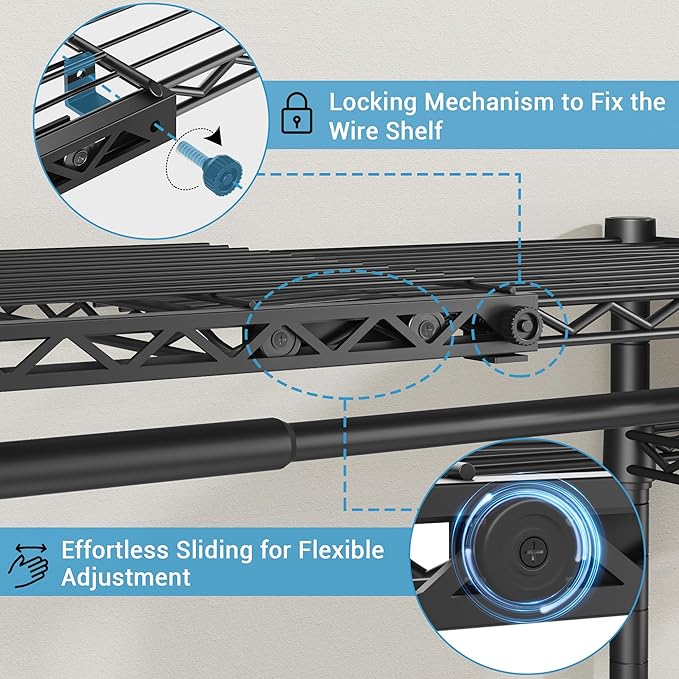 VIPEK X20 Expandable Metal Clothing Rack Adjustable from 3'3" to 4'8" Heavy Duty Garment Racks with Adjustable Shelves and Hanger Rods Portable Wardrobe Open Closet Rack System, Black