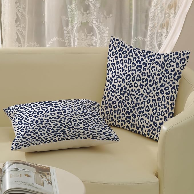 Leopard Print Pillow Covers 18x18 Pack of 2 Navy Blue Animal Pattern Cheetah Decorative Throw Pillow Covers Outdoor Decor Boho Abstract Modern Pillowcase Farmhouse Cushion Case for Couch Sofa