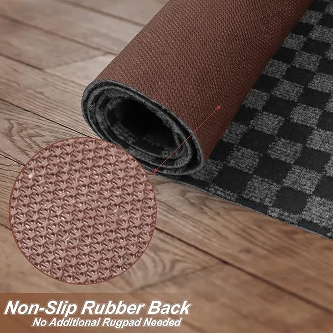 4' x 13' Runner Rugs with Rubber Backing, Indoor Outdoor Utility Carpet Runner Rugs, Checkered Gray, Can Be Used as Aisle for The RV and Boat, Laundry Room and Balcony