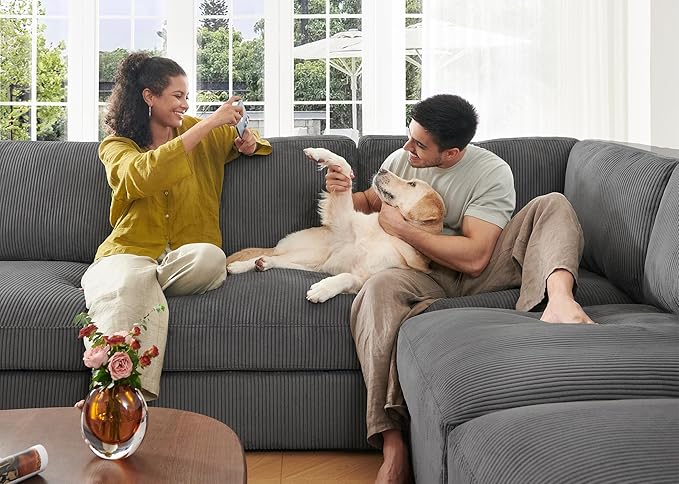 HONBAY Modular Sectional Sofa with Storage Corduroy Sleeper Sofa Modular Sectional Couches for Living Room,Dark Grey