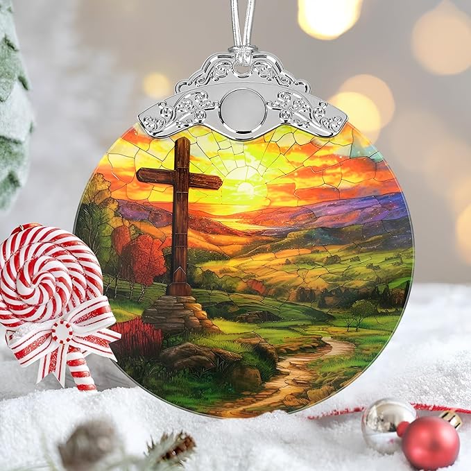 Christian Christmas Ornaments, 3" Stained Glass Christmas Decor, Cross Ornaments for Christmas Tree, Christmas Tree Decorations, Christian Gifts, Religious Gifts, Perfect for Tree, Window, Home Decor