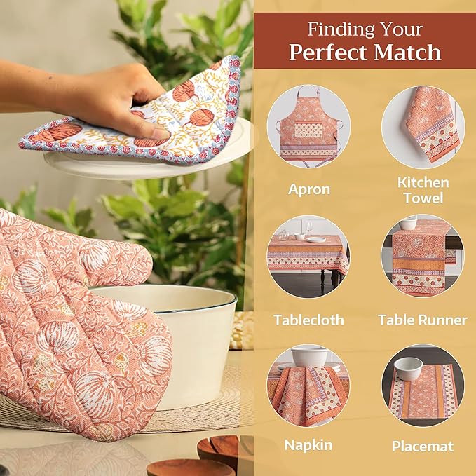 Maison d' Hermine Oven Gloves 100% Cotton Oven Mitt 7" x 13" with Loop Heat Resistant BBQ Cooking Gloves for Thanksgiving Christmas Decorations Baking Handling Hot Pans (Pack of 1, Harvest Festival)