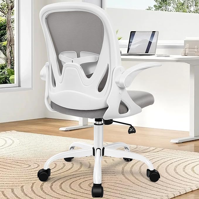 Primy Office Chair Ergonomic Desk Chair with Adjustable Lumbar Support and Height, Swivel Breathable Desk Mesh Computer Chair with Flip up Armrests for Conference Room（Gray）