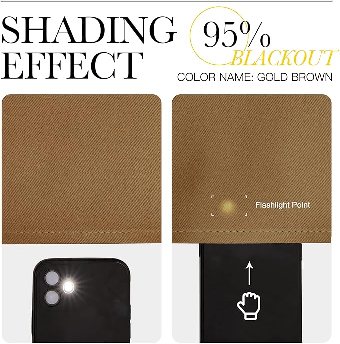 NICETOWN Sleek Blackout Curtains 63 inches Length for Small Windows, Noise Reducing and Block Draft Panels for Door Doorway Laundry Office Luxury Decor Theme (2 Panels, Gold Brown, W34 x L63 -Inch)