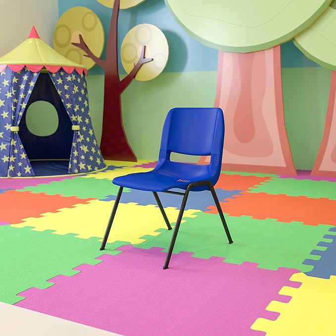 EMMA + OLIVER Kid's Navy Ergonomic Shell Stack Chair - Black Frame and 14" H Seat