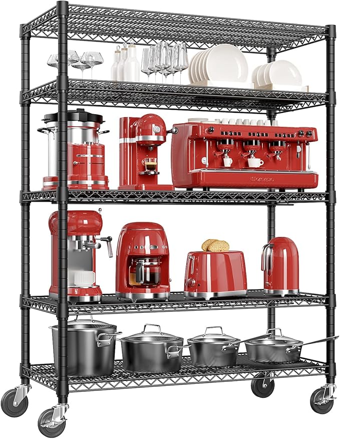 IZEUK Garage Shelving Wide Storage Shelves 5 Tier Metal Shelves Heavy Duty Adjustable Utility Shelf Rack Black 23.6" D x 53.1" W x 73.6" H